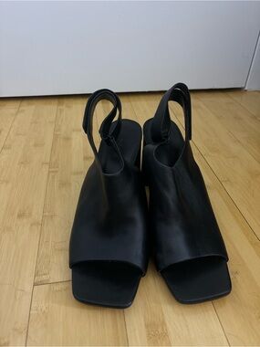 Vince Black Open-Toe Slingback Block Heel Sandals